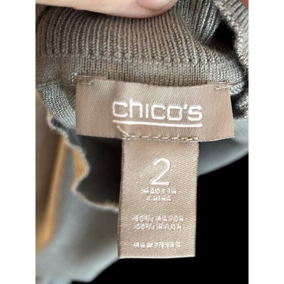 Mock Turtle Neck Tank Top Sleeveless Chico's Sz 2 Medium Gray Knit Closet Staple - Picture 6 of 11